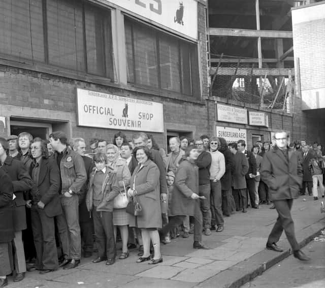 The queue for cup final tickets outside Roker Park in 1973.