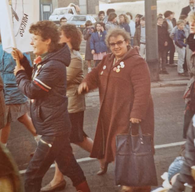 Juliana Heron pictured marching for the miners' cause in 1984.