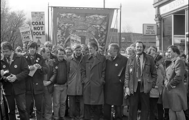 Alan Mardghum, second left, pictured in 1984 in Mowbray Park during the Miners Strike.