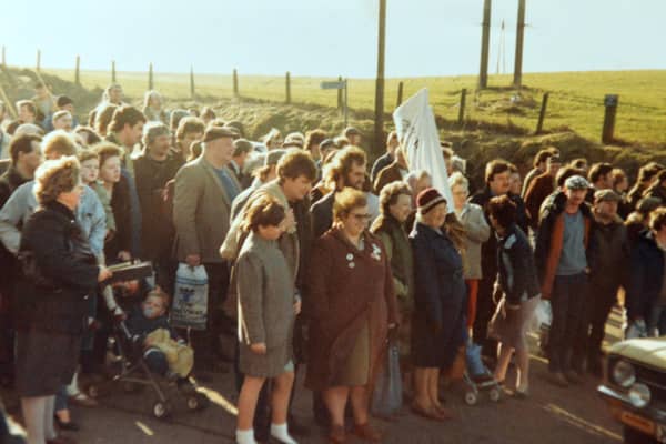 Miners and their families on the day they went back to Eppleton pit.