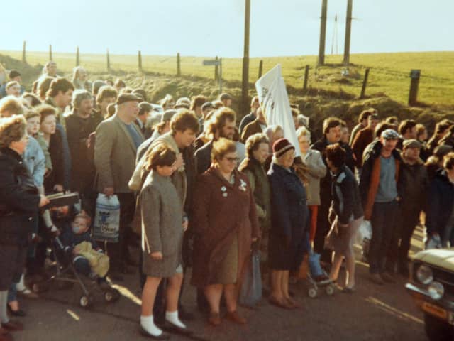 Miners and their families on the day they went back to Eppleton pit.