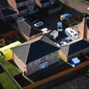 Investigation at Brading Court in Ingleby Barwick, Teesside, following the discovery of an "unknown substance". PA picture.
