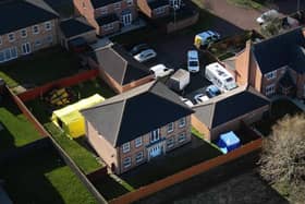 Investigation at Brading Court in Ingleby Barwick, Teesside, following the discovery of an "unknown substance". PA picture.