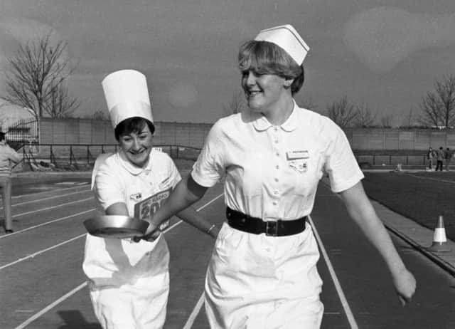 Members of the Sunderland team which competed in a 1982 pancake race in Gateshead.
