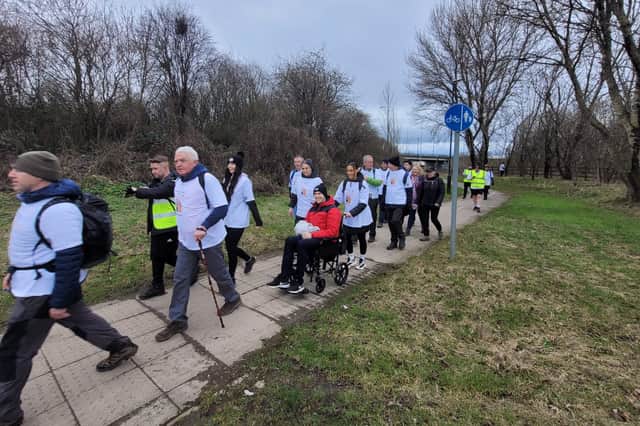 Chris Wood joined the walkers for the last seven miles of their journey.
