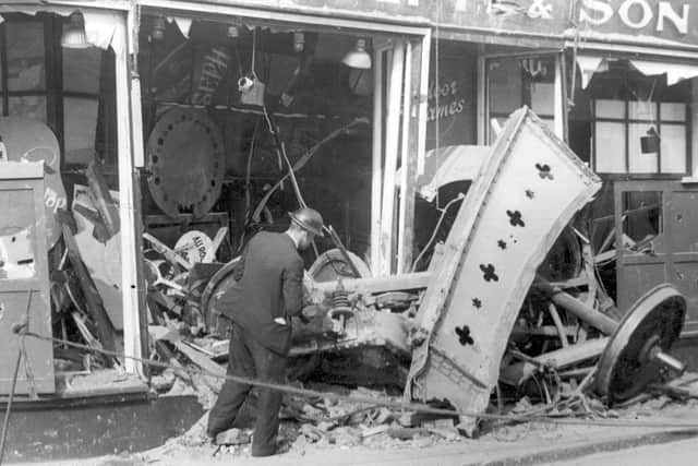 The damage to Joseph's store in 1940.