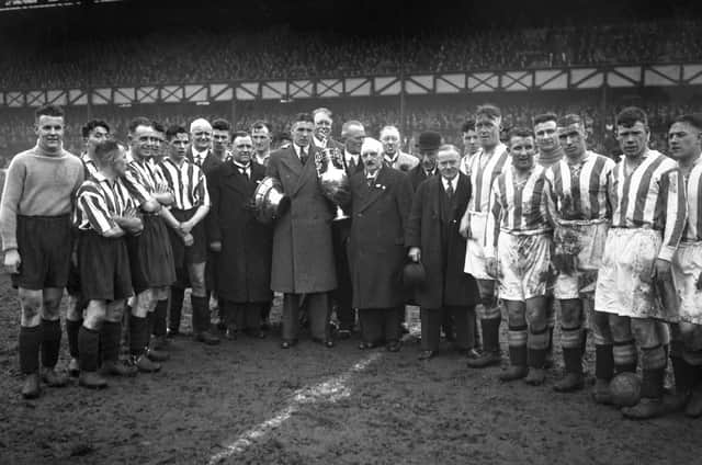 Sunderland receiving the First Division trophy in 1936.