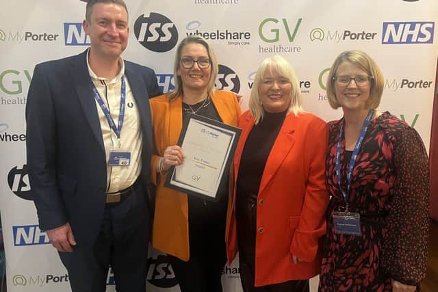 Head of Portering and Security Mark Turner, Kim Fraser, Hotel Service Manager Claire Dodds and Deputy Head of Facilities Rachael Hutchinson at the MyPorter Awards. Submitted picture.