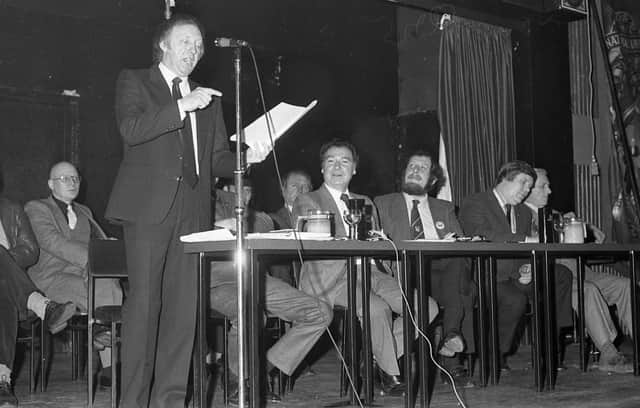 Arthur Scargill speaking at the Barbary Club in March 1984.