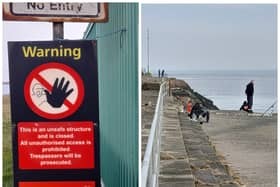 Despite clear warnings, anglers are illegally fishing from the Old North Pier and creating danger.