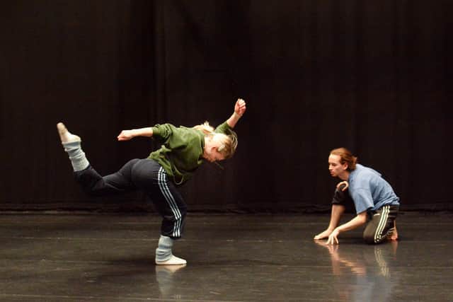 Dancers Hayley Walker and Alex Thirkle in rehearsals for Play, Pause, Repeat