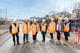 Members of Gentoo's Homes and Development team photographed at the Churchfields site, Doxford Park.