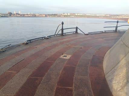 The handrails at the foot of the lighthouse on Roker Pier were destroyed by the storm.