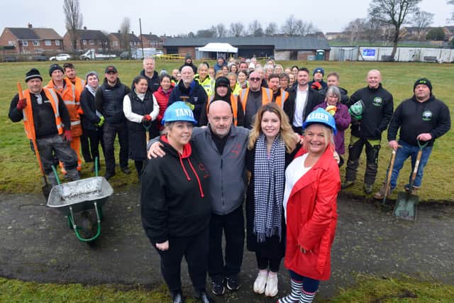 (front, from left) Connor Brown's parents Tanya and Simon, Police and Crime Commissioner Kim McGuinness and Pallion Action Group manager Karen Noble along with teams from Gentoo, Sunderland City Council and other community groups