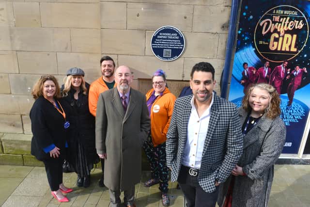 Sunderland Empire has been gifted a heritage Blue Plaque with Sunderland born theatre star Adam Strong with Theatre Director Marie Nixon.