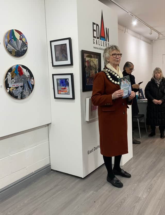 The Mayor of Seaham, opening the new EDAN exhibition called Shifted.