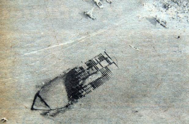 An aerial view of the steamer in the low sands.