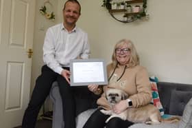 Cath Haley was presented with a certificate for quitting by Tim Holmes from the Sunderland Stop Smoking Service.