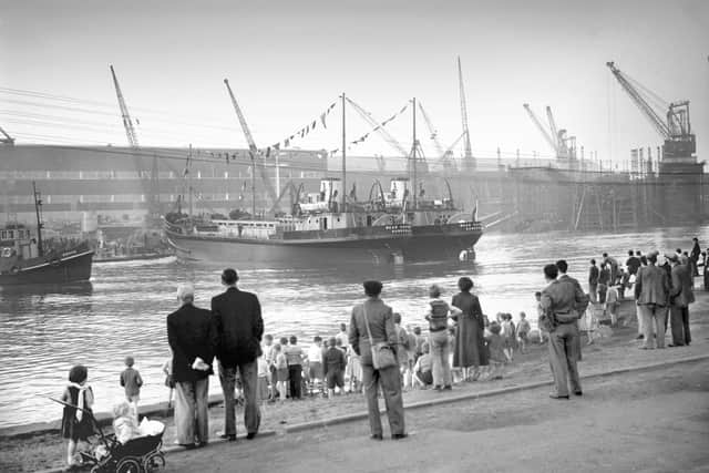 New diesel hopper barges being launched at the North Sands yard of Joseph L Thompson in 1959.