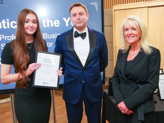 Chloe Nichols, an apprentice in the Professional Business Sector with Gentoo, receiving the Apprentice of the year award.