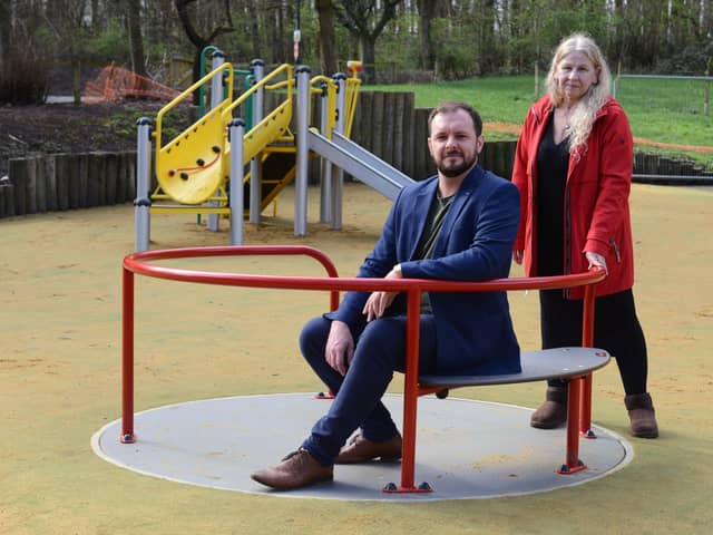 Councillor Sean Laws, Chair of Washington Area Committee, and Councillor Fiona Miller at the new playpark.