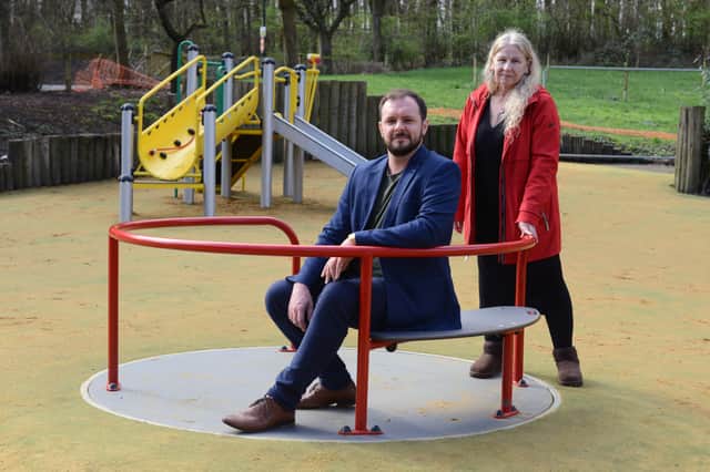 Councillor Sean Laws, Chair of Washington Area Committee and Councillor Fiona Miller at the new playpark.