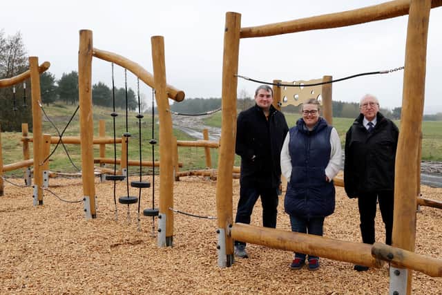 (Left to right) Cllr Iain Scott, Cllr Claire Rowntree, Hetton Ward Councillor and Chair of the Elemore Project Group, and Cllr James Blackburn at the new park.