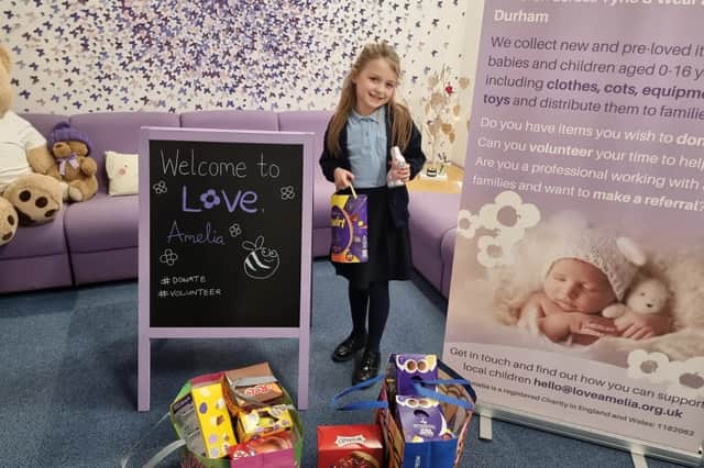 Annalise Lawton delivering the Easter eggs to Love Amelia.