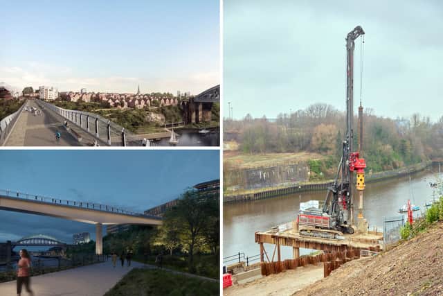 How the new bridge will look, and the piling rig in place.