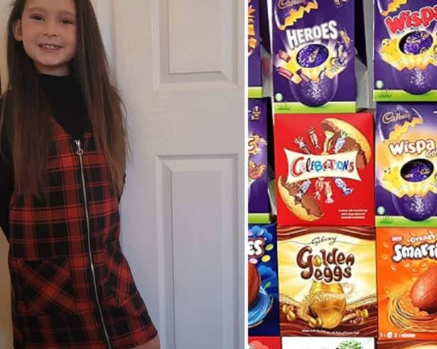 Nancy Miller, seven, has collected over 200 chocolate eggs to donate to people.