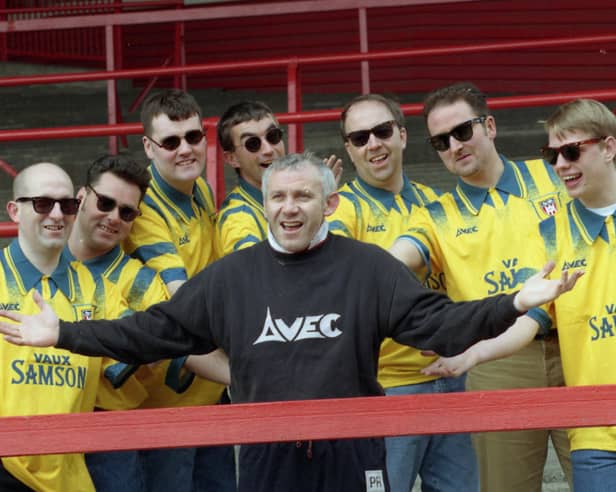 Tom Lynn, second from right, was part of the group who recorded Cheer Up Peter Reid in 1996.