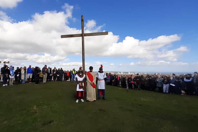 The cross erected on Tunstall Hill.
