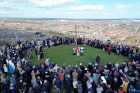 Crowds gather on top of Tunstall Hill for the Walk of Witness.

Photo: North News