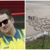 The sand tribute to Tom Lynn was left at the Cat and Dog Steps in Roker.