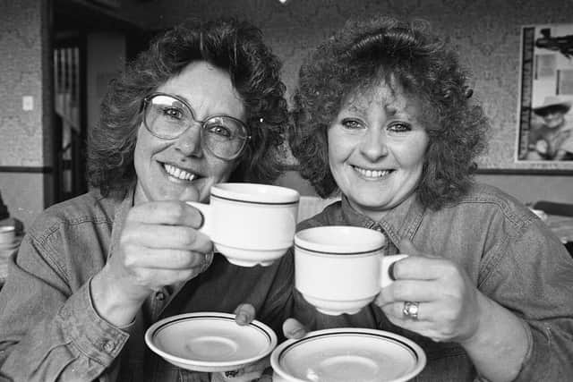 Avril Innes (left) and Lesley Kay in their cafe in 1989.