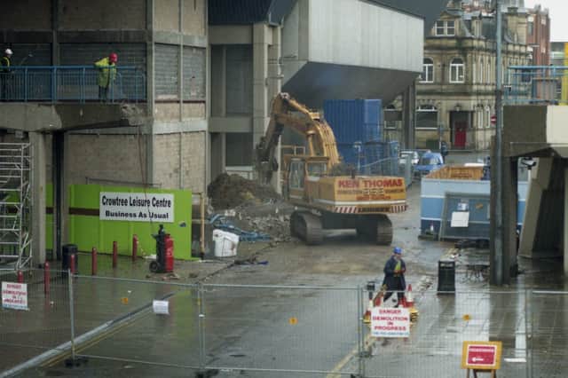 The bridge between Crowtree Leisure Centre and The Bridges was being demolished to make way for the £1million development underway at Crowtree.