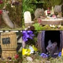 Mice in tiny fantasy houses created by Simon Dell in his garden in Sheffield, South Yorkshire. 