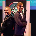 Pupil Andrew Hewitt, 16, and Assistant Headteacher Andrew Davis at the finals night of the darts competition. 