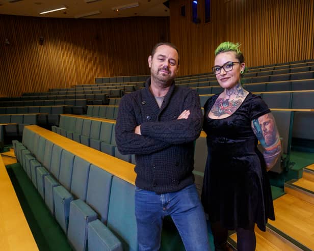 Danny Dyer and Dr Rebecca Owens at the University of Sunderland.