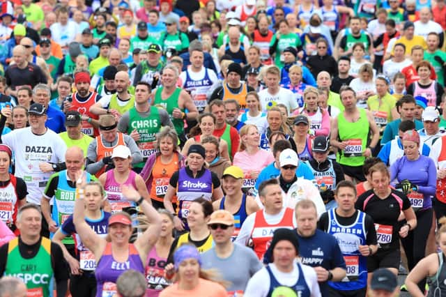 Thousands of people from all over the country take part in the London Marathon each year.