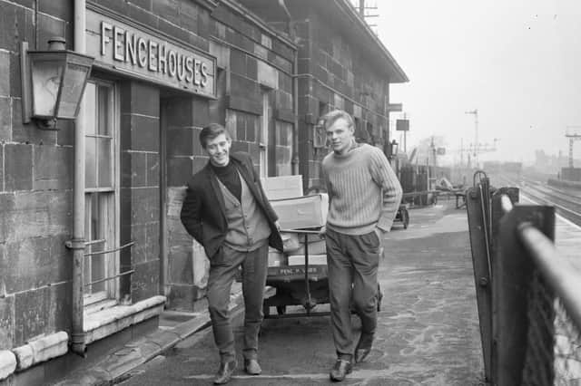 Philip Barr of Red House and Richard Gillan from Hetton handle the parcels at Fencehouses station on April 25, 1964.