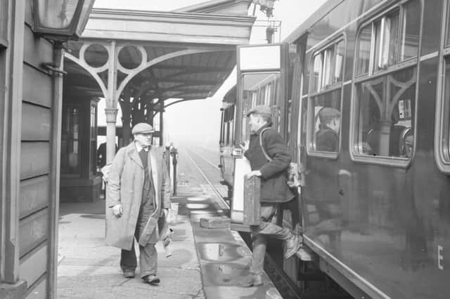 Getting off at South Hylton station in April 1964.