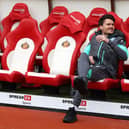 Danny Rohl, Manager of Sheffield Wednesday, looks on as he sits on the bench prior to  the Sky Bet Championship match between Sunderland and Sheffield Wednesday at Stadium of Light on May 04, 2024 in Sunderland, England. (Photo by Nigel Roddis/Getty Images)