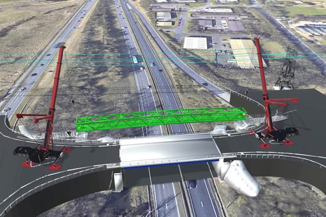 A computer generated image showing the new footbridge being installed across the A19.