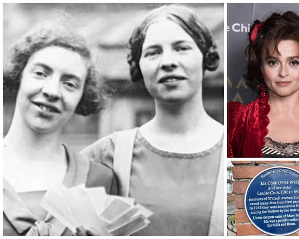 The Cook sisters documentary is presented by Helena Bonham Carter (Getty Images) . Bottom right is their blue plaque near The Chesters.