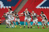 Gateshead celebrate victory in the Isuzu FA Trophy Final at Wembley Stadium