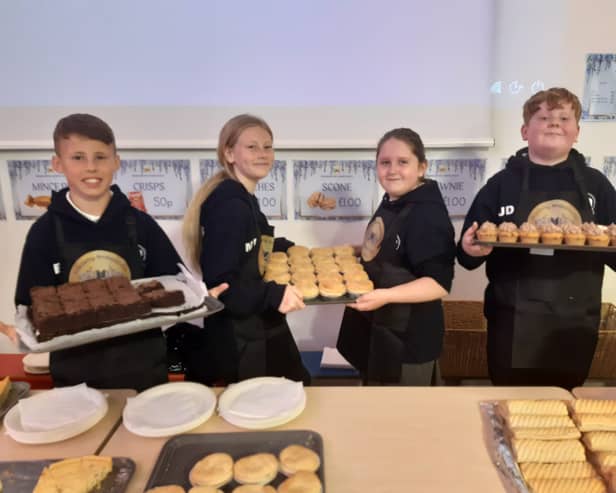 Year 6 pupils Bobby Young, Mazie Raine, Daisy Smith and Jake Dewar with some of the tasty treats being served at the Community Bistro.