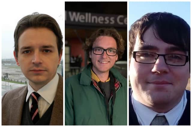 (from left) Lib Dem candidates Niall Hodson, Ciaran Morrissey and Paul Edgeworth. 