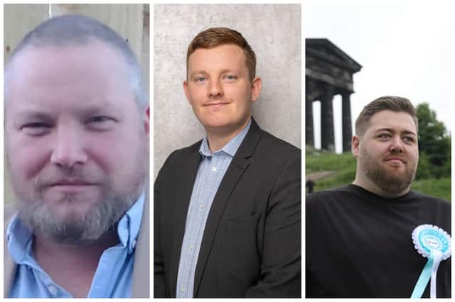 Reform UK candidates (from left) Paul Donaghy, Chris Eydon and Sam Woods-Brass