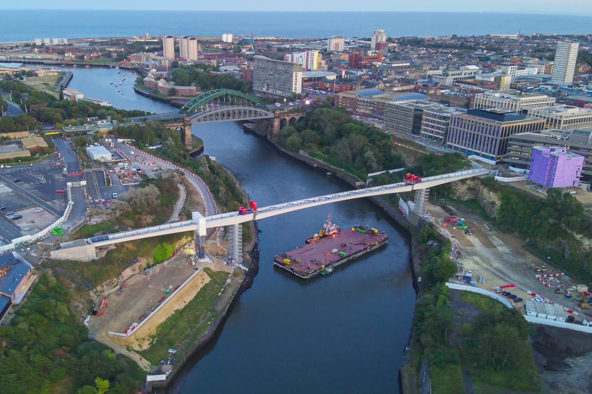 Footridge New Wear Footbridge now spanning its full length over the river in huge ...
